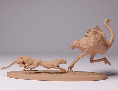 Cheetahs hunt ostrich by Animal den miniatures