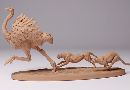 Cheetahs hunt ostrich by Animal den miniatures