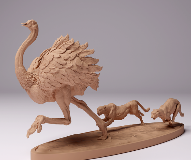 Cheetahs hunt ostrich by Animal den miniatures