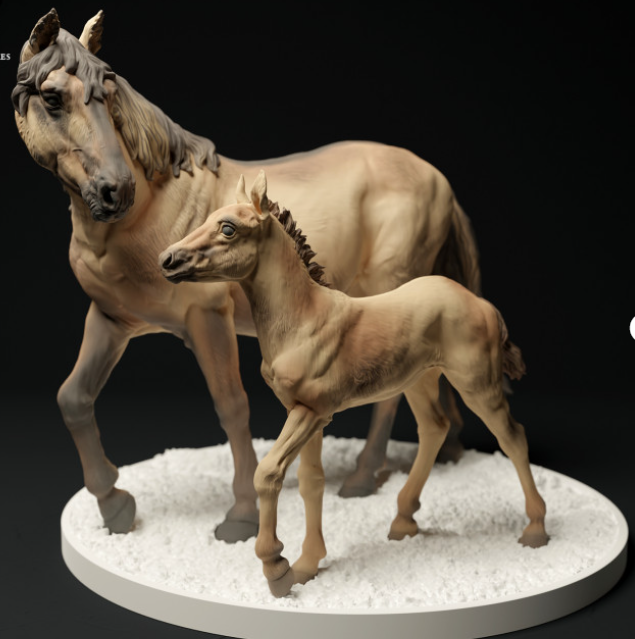 Cheval Konik avec son poulain par Animal den miniatures en impression 3D