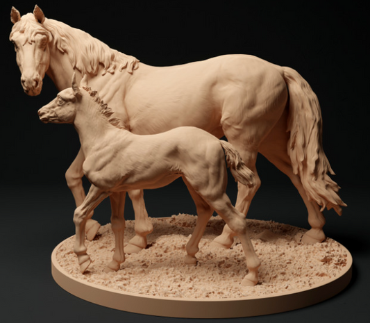 Jument sauvage mongole avec poulain par Animal den miniatures