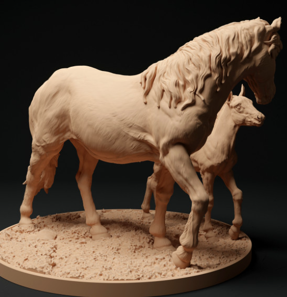 Cheval Konik avec son poulain par Animal den miniatures en impression 3D