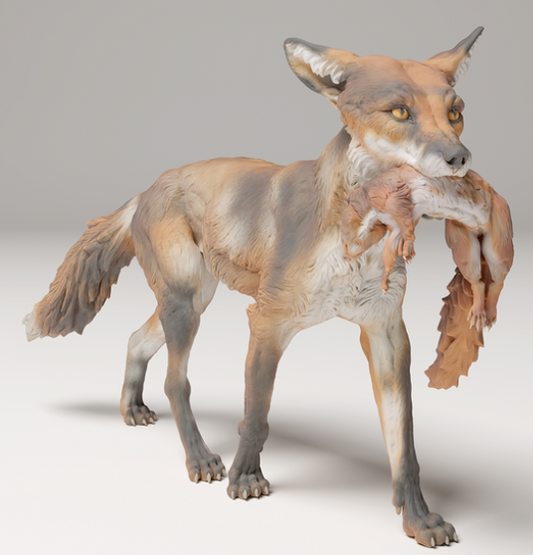 Renard roux avec un écureuil dans sa gueule par Animal den miniatures