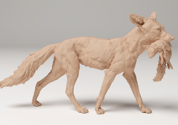 Roter Fuchs mit Eichhörnchen im Maul von Animal den miniatures