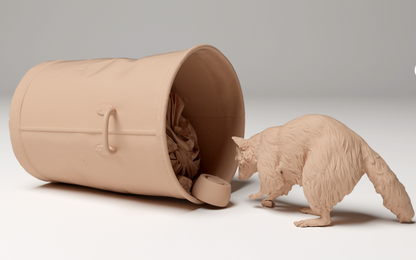 Raccoon rummaging in trash can by Animal den miniatures
