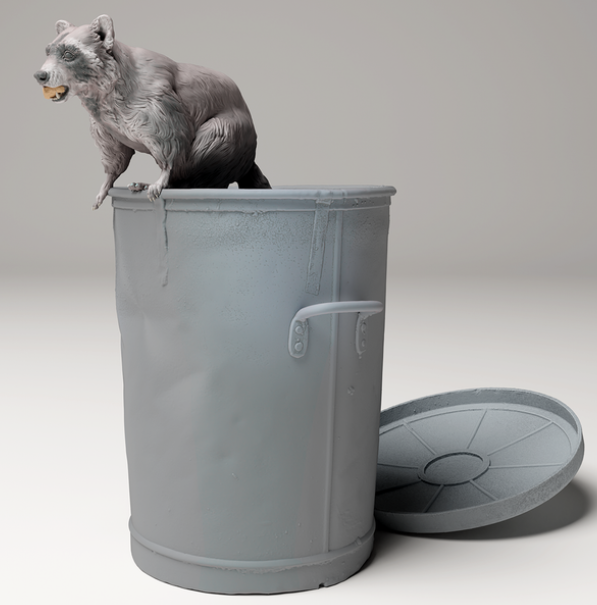 Waschbär in Mülltonne von Animal den miniatures