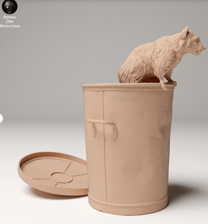 Raccoon in trash can by Animal den miniatures