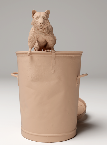 Waschbär in Mülltonne von Animal den miniatures