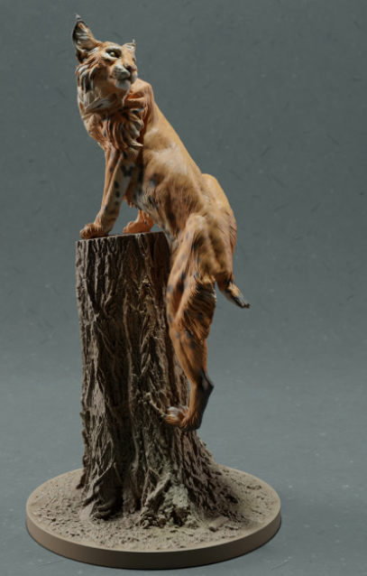 Lynx on tree stump by Animal den miniatures
