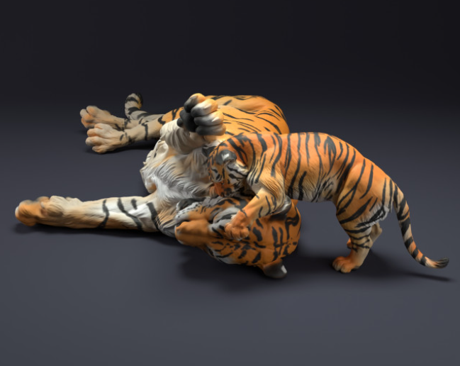 Bengal Tiger with Baby by Animal den Miniatures