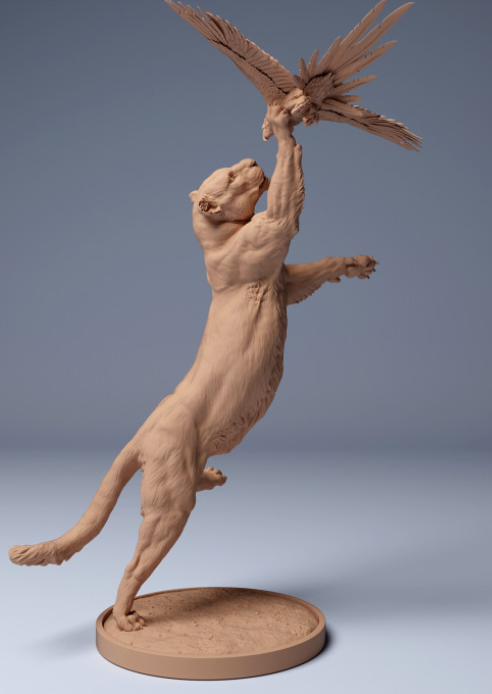Jaguar attrape un perroquet par Animal den miniatures