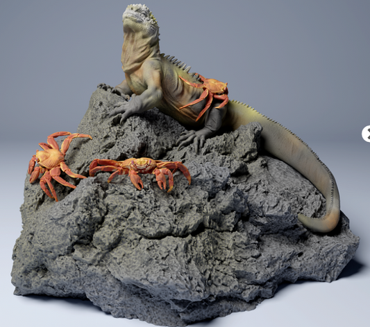 Iguane marin avec crabes par Animal den miniatures