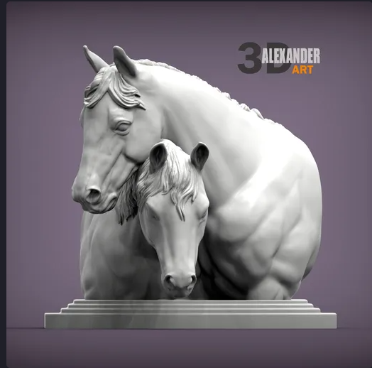 Chevaux câlins en buste par Akuzmenko