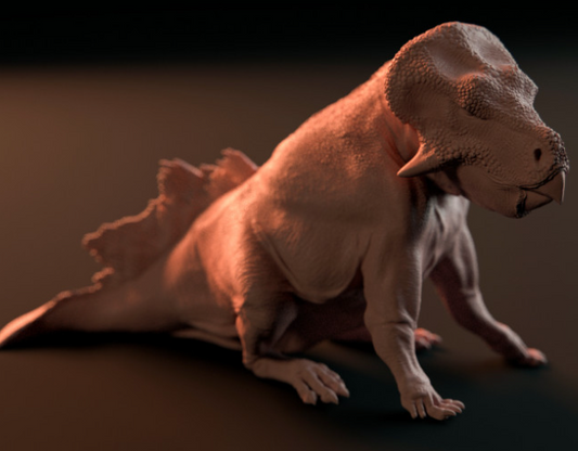 Leptoceratops assis à côté de Dion et Dog