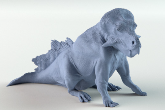 Leptoceratops assis à côté de Dion et Dog