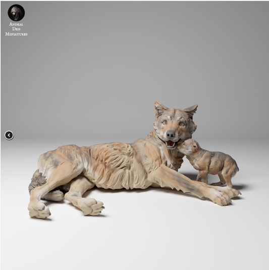 Loup de Mongolie avec son petit par Animal den miniatures