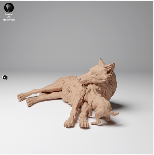 Loup de Mongolie avec son petit par Animal den miniatures