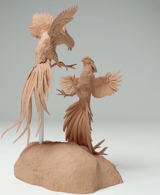 Kämpfende Goldfasane von Animal den miniatures als 3D Druck