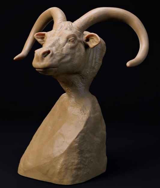 Buste de Pelorovis représentant un dinosaure et un chien en impression 3D