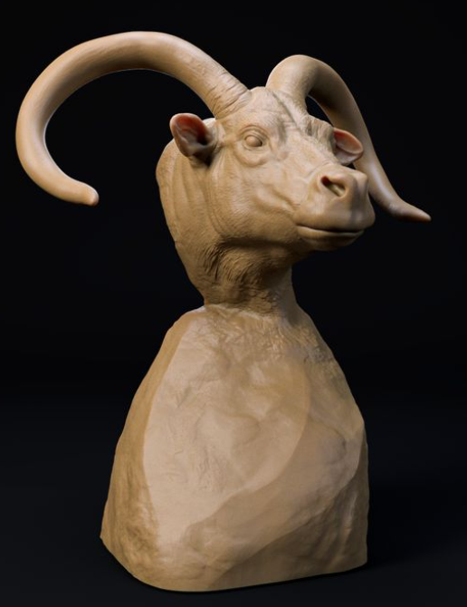 Buste de Pelorovis représentant un dinosaure et un chien en impression 3D