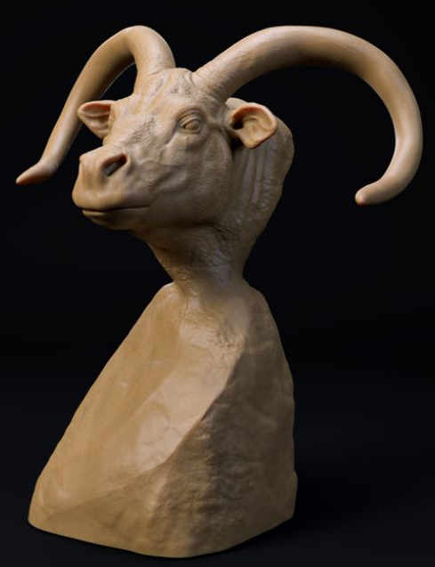 Buste de Pelorovis représentant un dinosaure et un chien en impression 3D