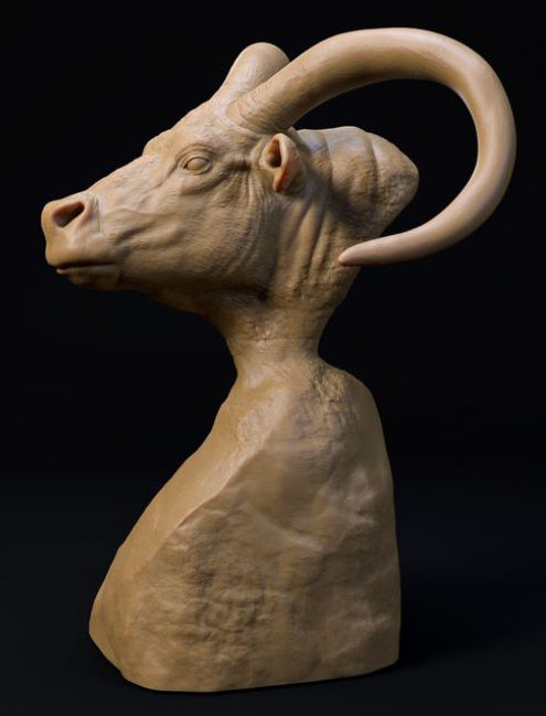 Buste de Pelorovis représentant un dinosaure et un chien en impression 3D