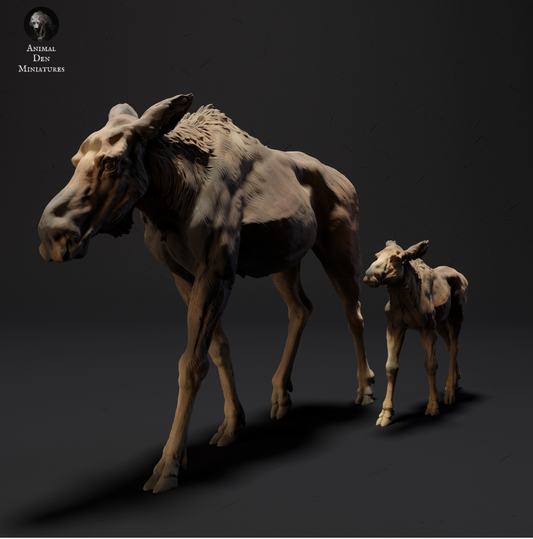 Vache élan avec son veau provenant de miniatures de tanière d'animaux en impression 3D