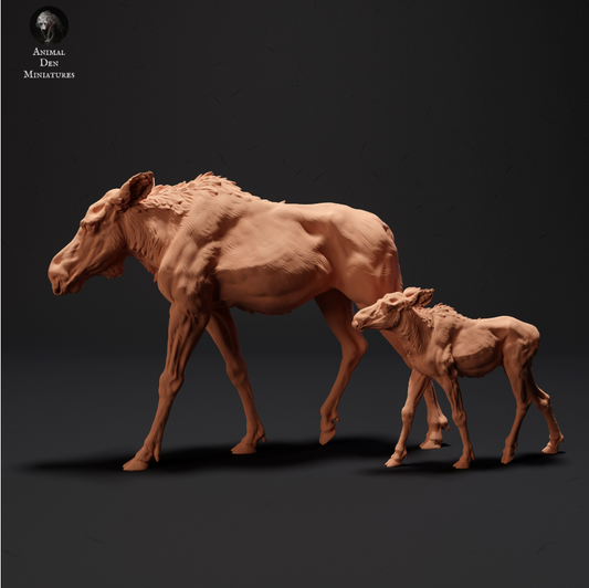 Vache élan avec son veau provenant de miniatures de tanière d'animaux en impression 3D