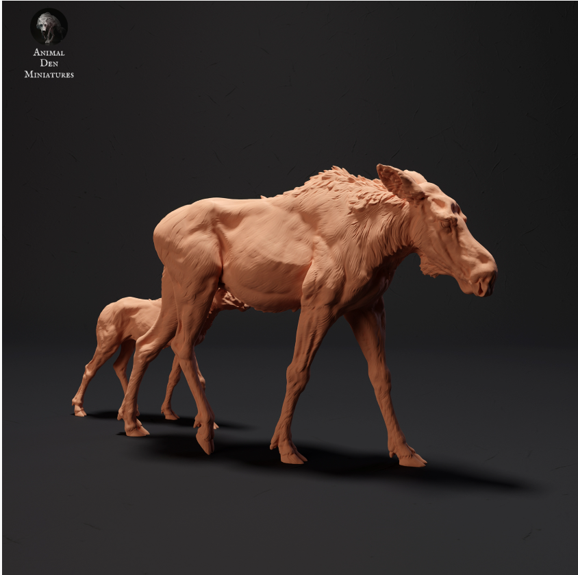 Vache élan avec son veau provenant de miniatures de tanière d'animaux en impression 3D