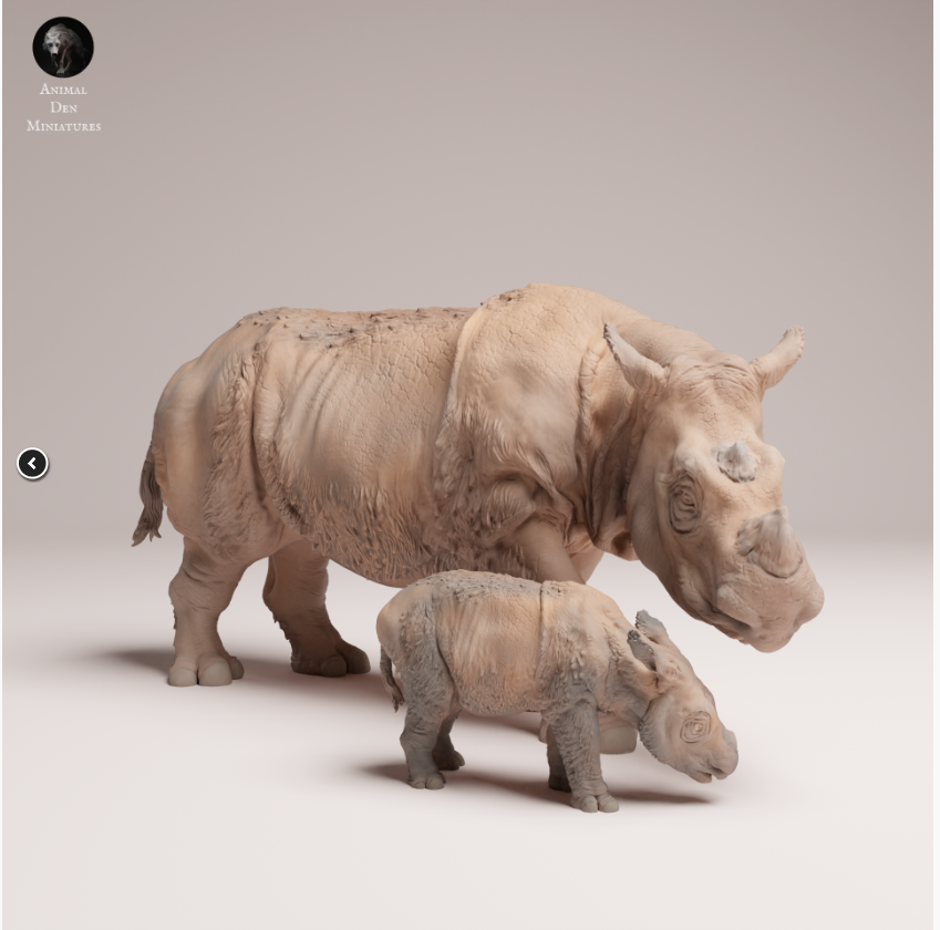 Une mère rhinocéros de Sumatra avec son bébé, d'Animal Den Miniatures, en impression 3D