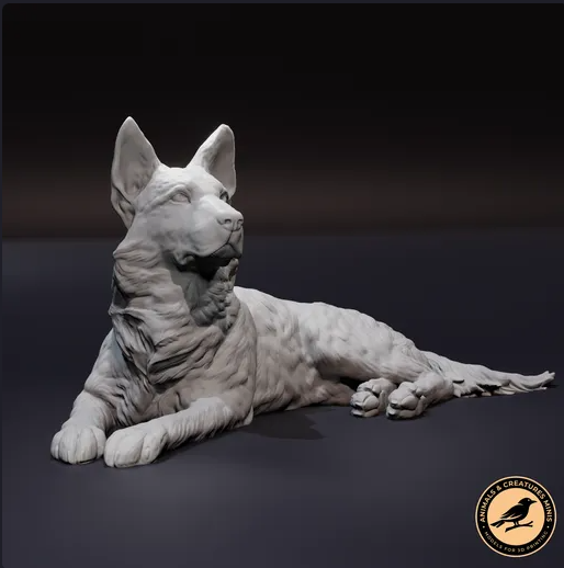 Berger allemand couché par Animals and Creatures miniatures en impression 3D