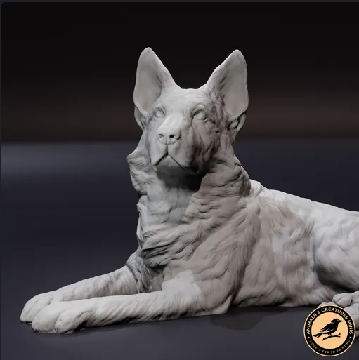 Berger allemand couché par Animals and Creatures miniatures en impression 3D