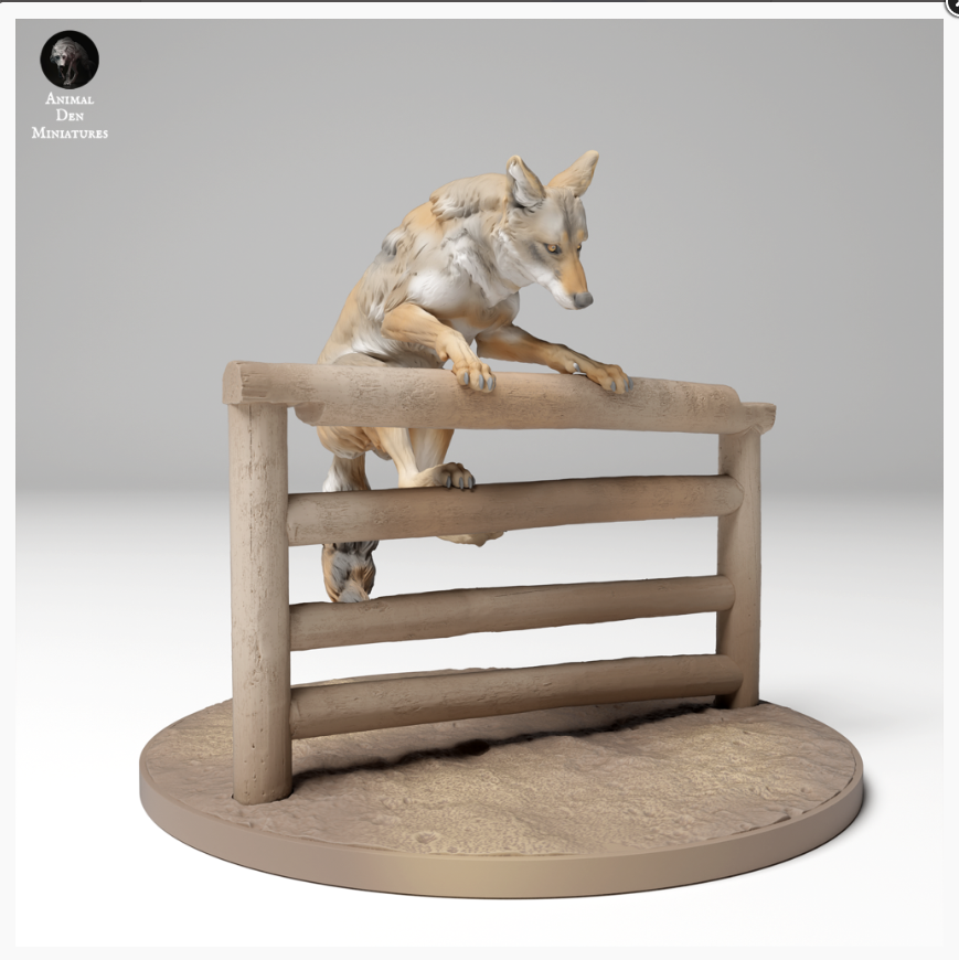 Coyote grimpe sur une clôture Poulet de Animal den miniatures en impression 3D