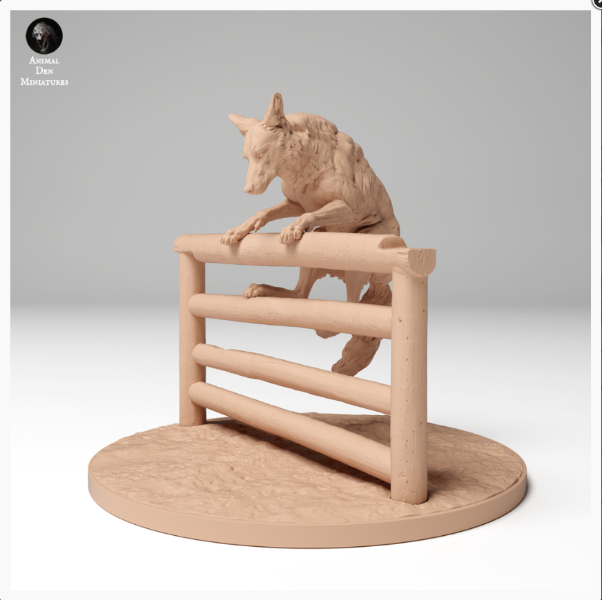 Koyote klettert über einen Zaun Huhn von Animal den miniatures als 3D Druck