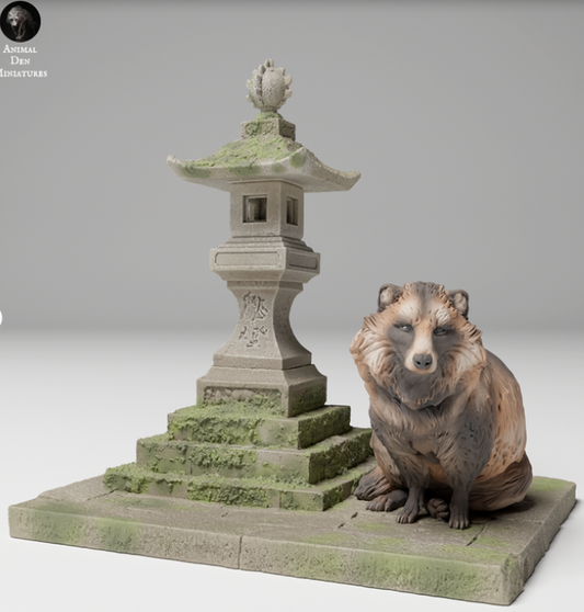Tanuki neben chinesischer Laterne von Animal den miniatures als 3D Druck