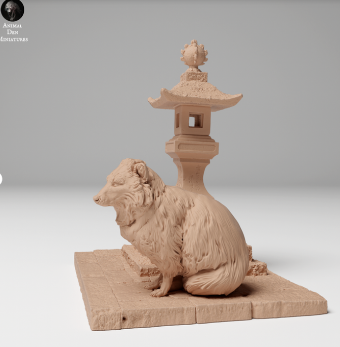 Tanuki à côté d'une lanterne chinoise par Animal den miniatures en impression 3D