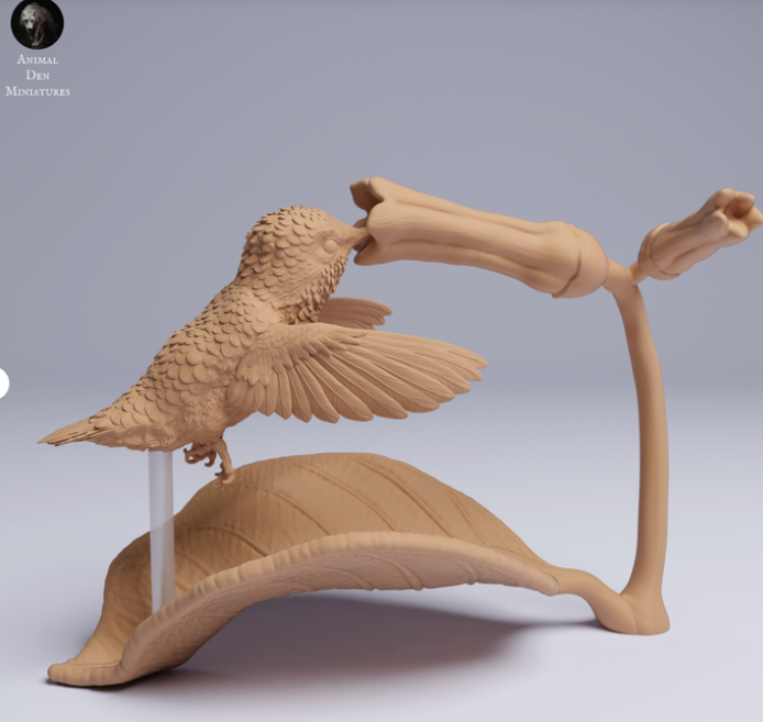 Kolibri frisst aus Blume von Animal den miniatures als 3D Druck
