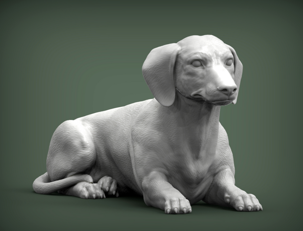 Teckel couché d'Akuzmenko en impression 3D