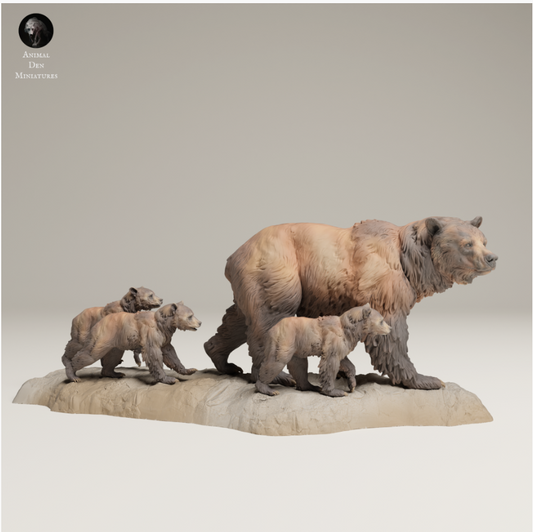 Grizzli Bären Mama mit Babys von Animal den miniatures als 3D Druck