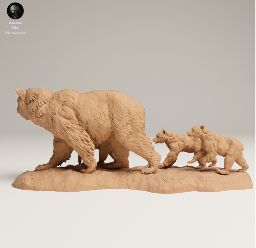 Grizzli Bären Mama mit Babys von Animal den miniatures als 3D Druck