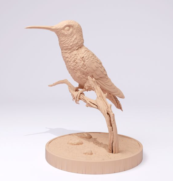 Un colibri est assis sur une branche de Animal miniatures comme impression 3D