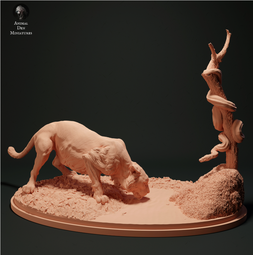 Drinking tiger is watched by snake - Diorama set by Animal den miniatures as 3D print