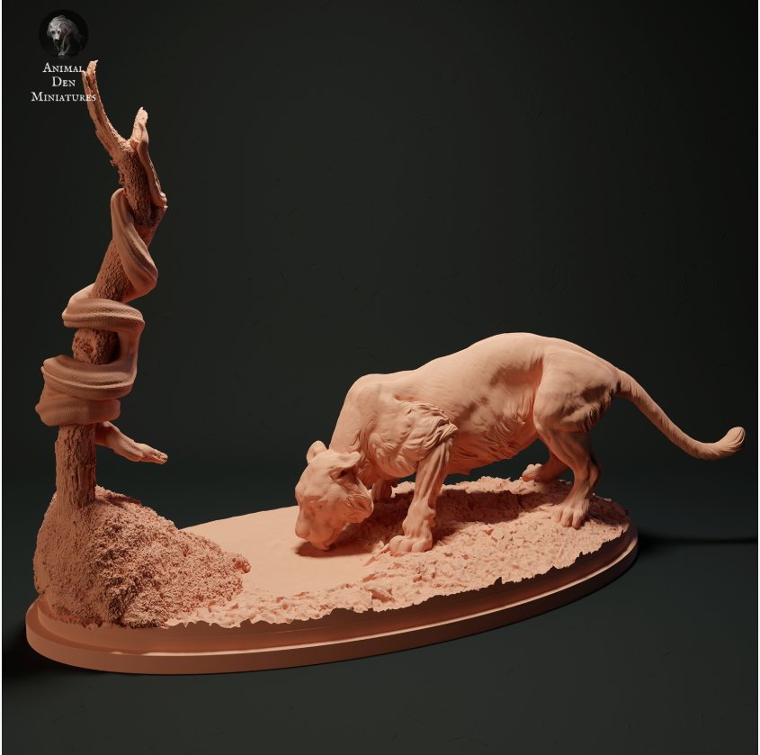 Drinking tiger is watched by snake - Diorama set by Animal den miniatures as 3D print
