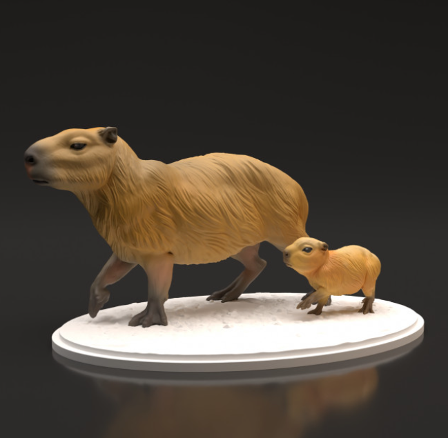 Capybara Muttertier mit Baby von Animal den miniatures als 3D Druck