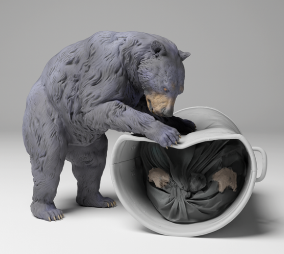 Schwarzbär zerstört Mülltonne von Animal den miniatures als 3D Druck