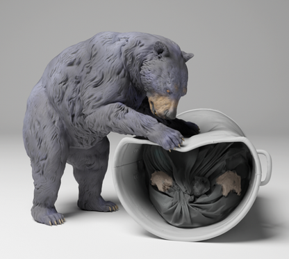 Schwarzbär zerstört Mülltonne von Animal den miniatures als 3D Druck