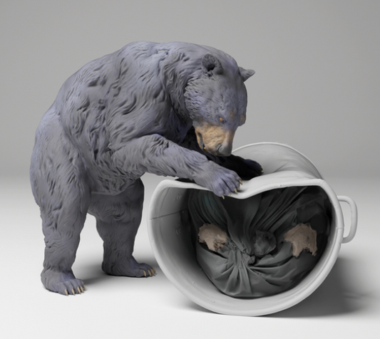 Schwarzbär zerstört Mülltonne von Animal den miniatures als 3D Druck