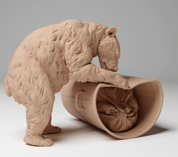 Schwarzbär zerstört Mülltonne von Animal den miniatures als 3D Druck