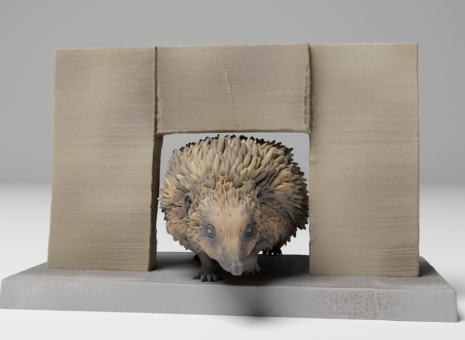 Europäischer Igel mit Mauerstück von Animal den miniatures als 3D Druck