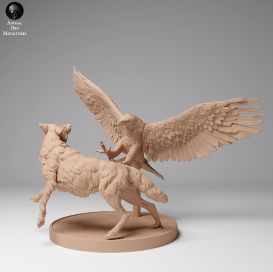 Adler greift Wolf an von Animal den miniatures als 3D Druck